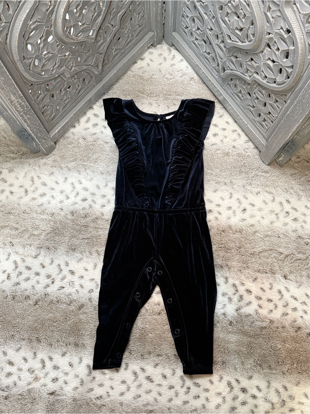 Cat & Jack blue velvet jumpsuit baby girls 18 months ruffles holiday party